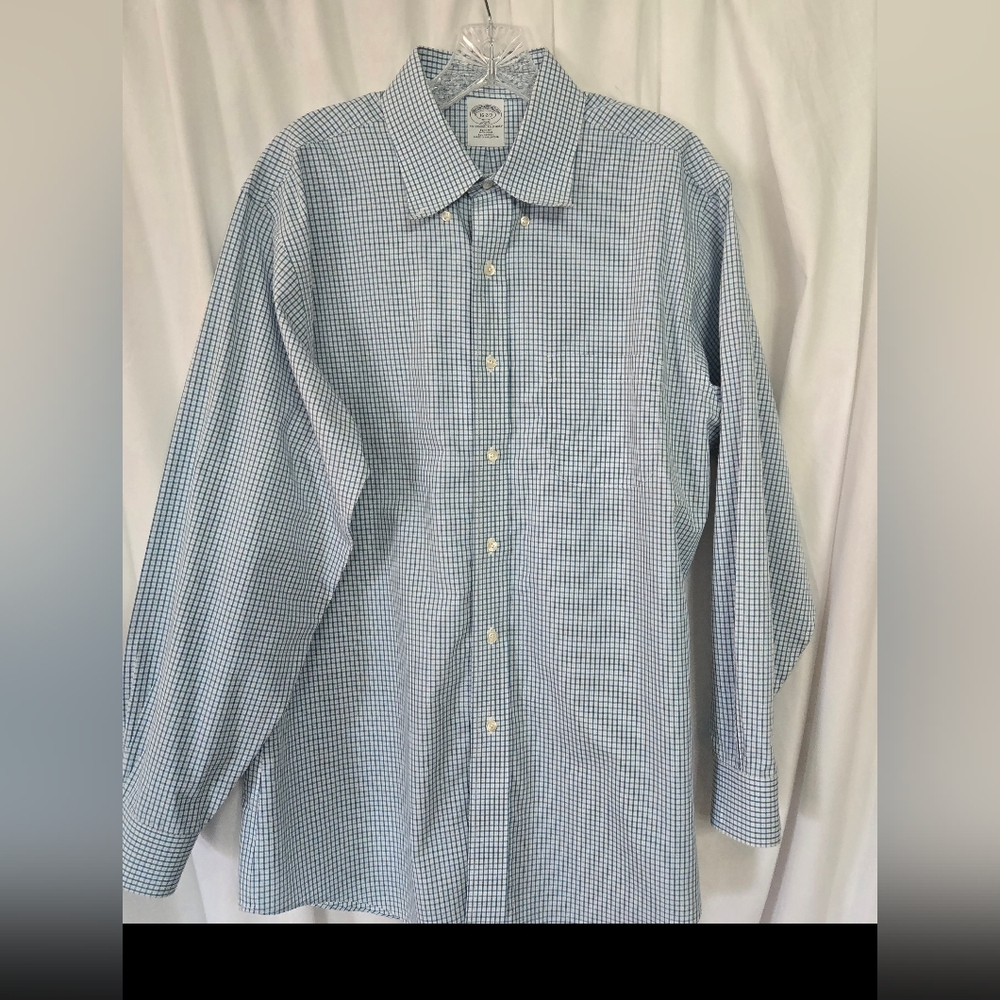 Brooks Brothers Slim Fit Light Blue Checkered Dress Shirt Size 16 2/3